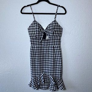 Alythea New Womens Size Small Navy Plaid Ruffle Hem Dress Sleeveless Tie Cut Out